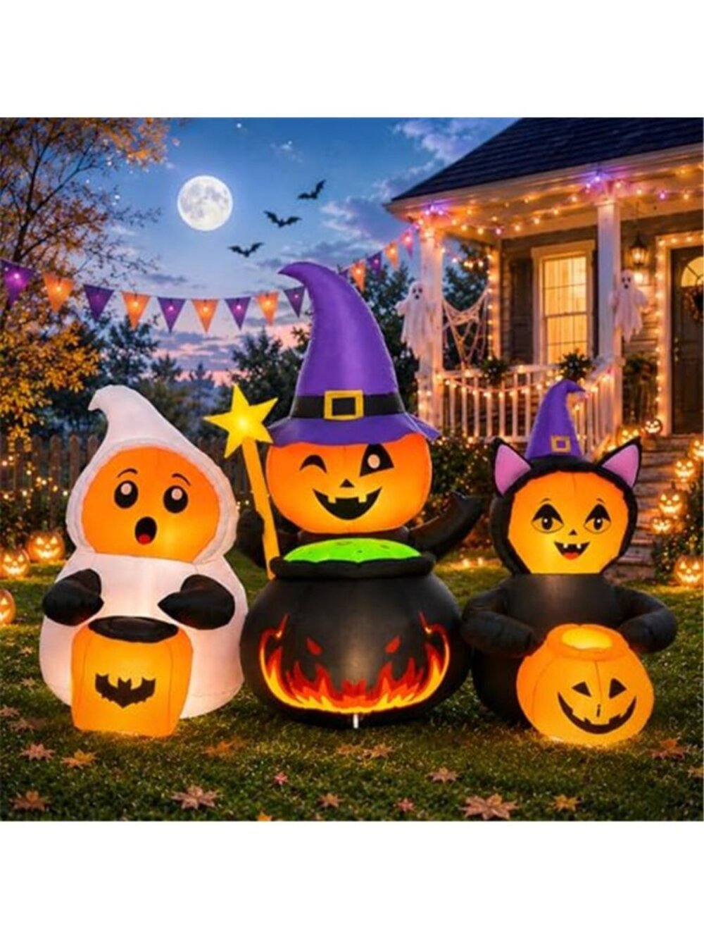 7FT Halloween Inflatables Pumpkin Character Trio, Outdoor Yard Decorations